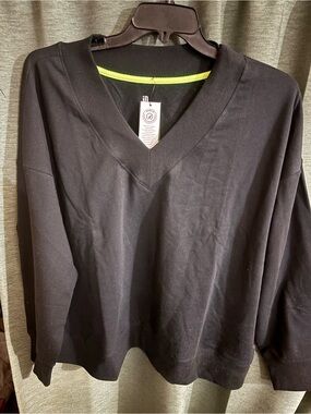Ideology Deep Black V-Neck Fleece Top